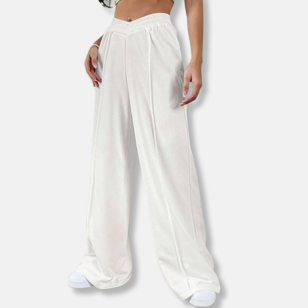 Femme Pantalon - Tissu Extensible Doux - Taille Haute - Poches Latérales