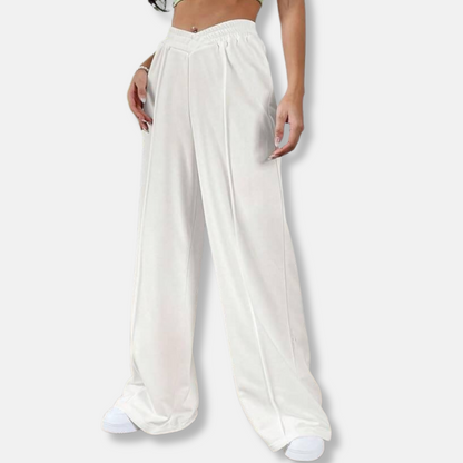 Femme Pantalon - Tissu Extensible Doux - Taille Haute - Poches Latérales