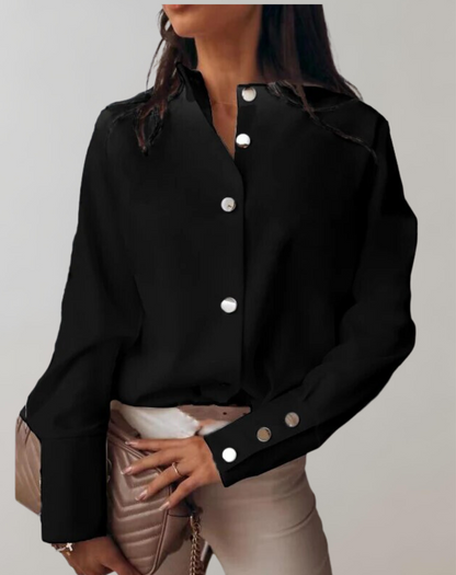 Blouse femme – Coupe décontractée – Col montant – Manches longues – Tissu respirant