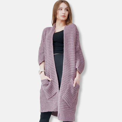 Manteau Femme en Maille – Coupe Oversize – Devant Ouvert – Poches Plaquées