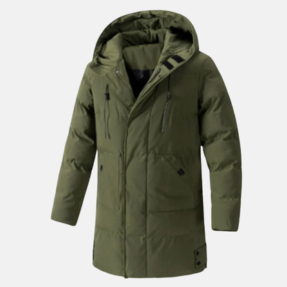 Manteau homme à capuche – Coupe mi-longue – Imperméable – Matelassé – Multi-poches