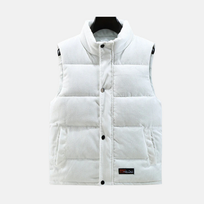 Gilet matelassé homme – Côtelé – Col montant – Fermeture pression – Style décontracté