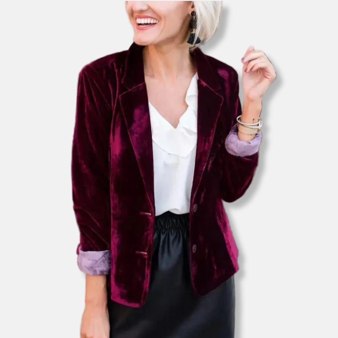 Femme Blazer - Velours - Coupe structurée - Col cranté - Manches longues - Longueur hanches