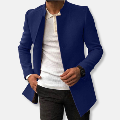 Veste homme – Coupe slim – Laine – Sans col – Fermeture simple – Longueur hanches