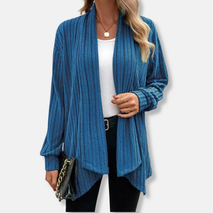 Femme Cardigan - Maille Côtelée - Col Châle - Longueur Mi-Cuisse - Manches Longues