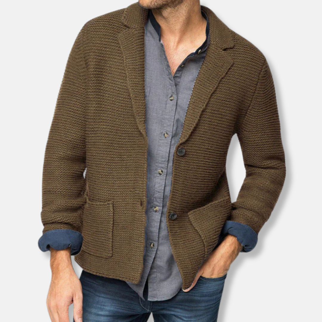Homme Blazer - Tricot épais - Coupe droite - Col cranté