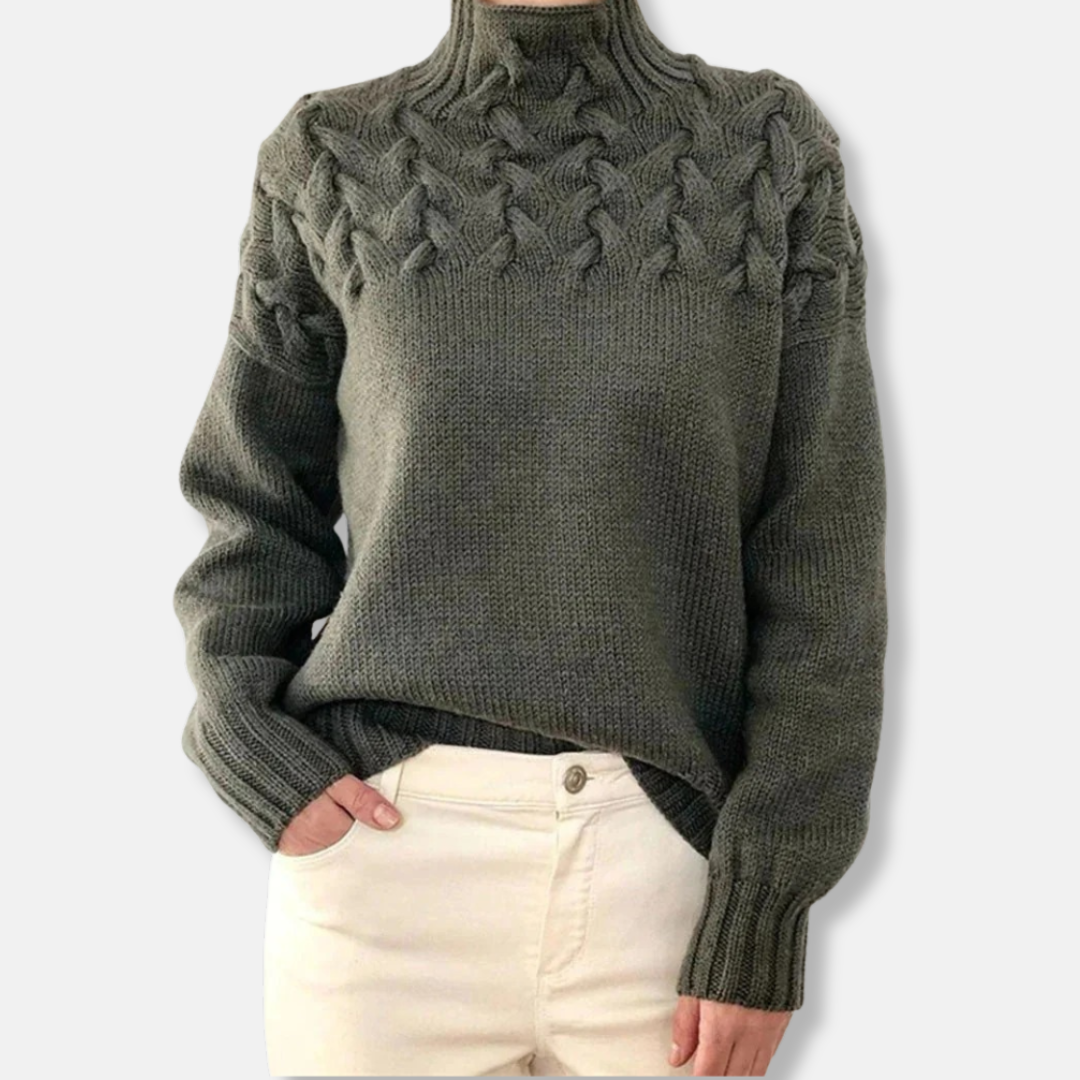 Camille Laine Pull Col Roulé Oversize | Pull Maille Torsadée Femme