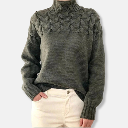 Camille Laine Pull Col Roulé Oversize | Pull Maille Torsadée Femme