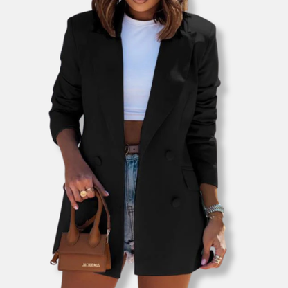 Femme Blazer - Tissu Tissé - Col Revers - Manches Longues - Longueur Mi-Cuisse