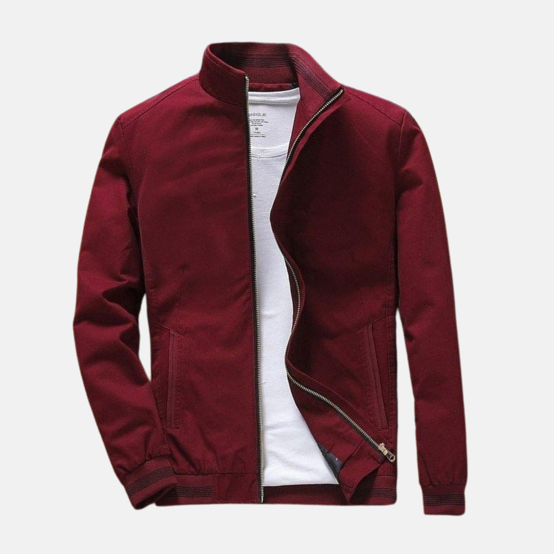 Blouson homme – Coupe décontractée – Mélange coton – Col montant – Zip frontal