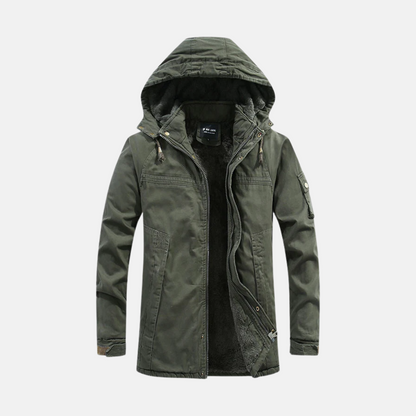 Homme Manteau - Coton Mélangé - Capuche Amovible - Longueur Mi-Cuisse