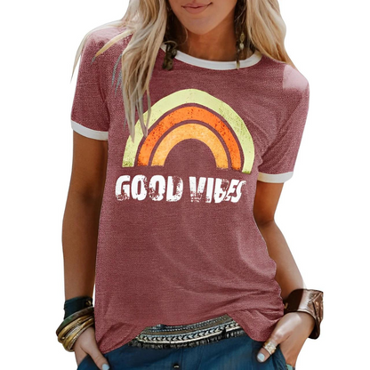 T-shirt femme – Coupe classique – Maille douce – Col rond – Graphique décontracté
