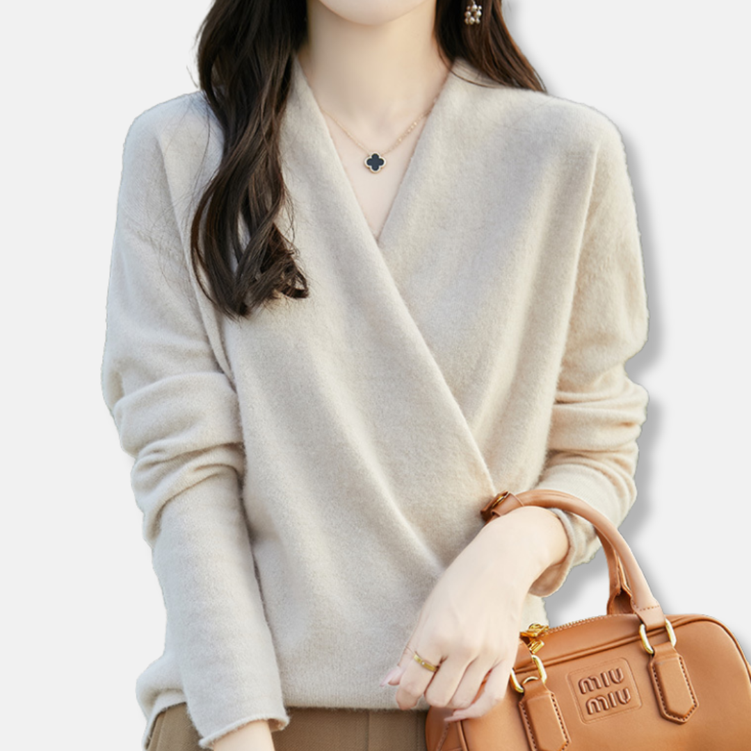 Pull femme col V – Maille laine douce – Coupe décontractée – Manches longues