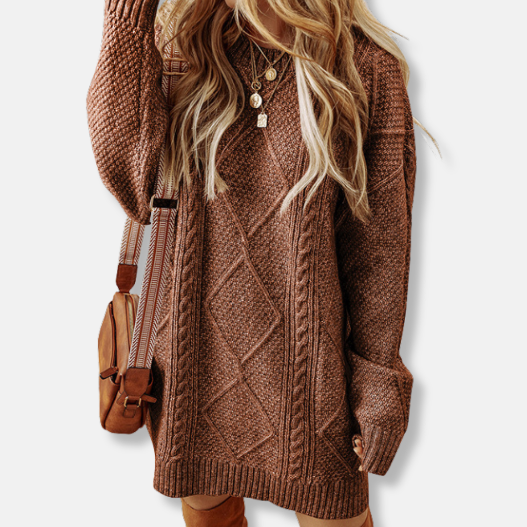 Sweat-shirt femme – Maille torsadée – Coupe ample – Longueur genou – Manches longues