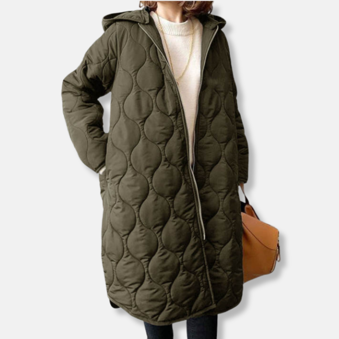 Veste matelassée femme – Coupe oversize – Longue – Capuche – Fermeture zippée