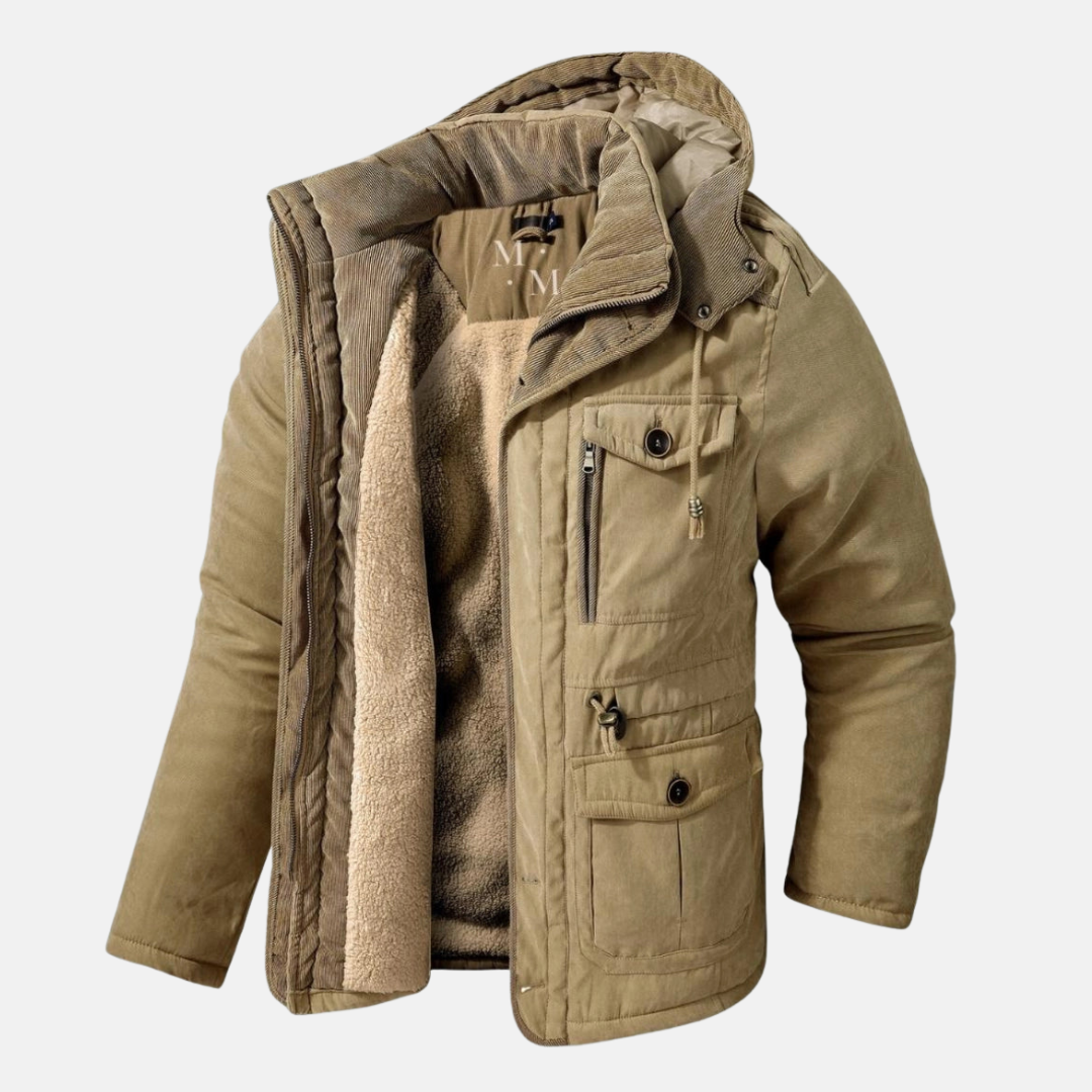 Homme Parka - Tissu Tissé - Coupe Regular - Col Montant Avec Capuche - Doublure Sherpa