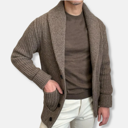 Homme Cardigan - Laine Mélangée - Coupe Décontractée - Col Châle - Manches Longues