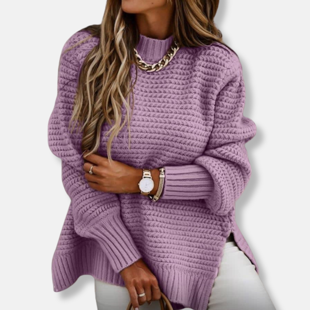 Pull femme – Coupe oversize – Maille côtelée douce – Épaules tombantes confortables