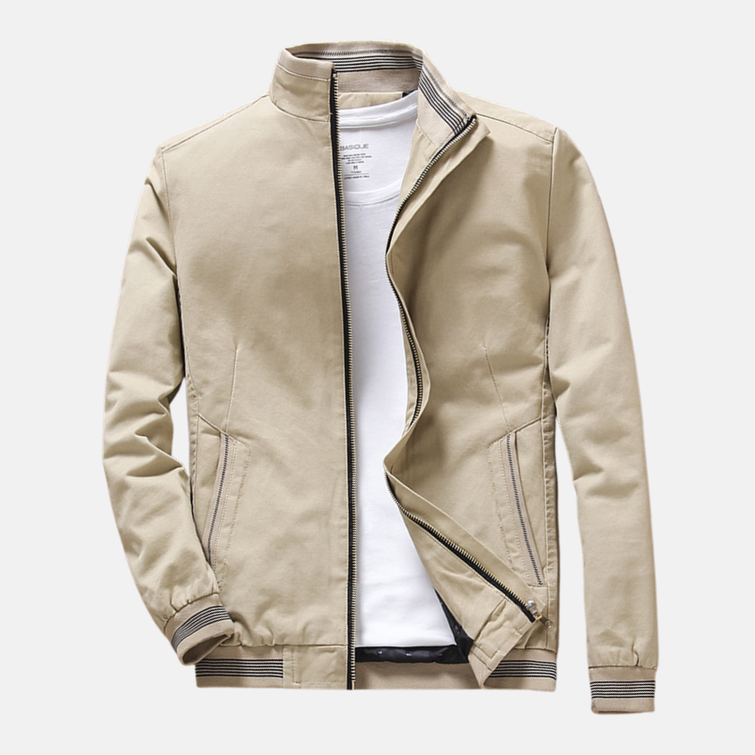 Veste homme casual – Coupe slim – Tissu léger – Col montant – Poches zippées