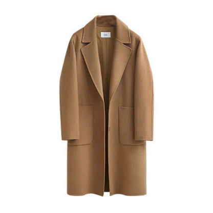 Manteau trench femme – Laine – Coupe décontractée – Longueur mi-mollet – Style minimaliste