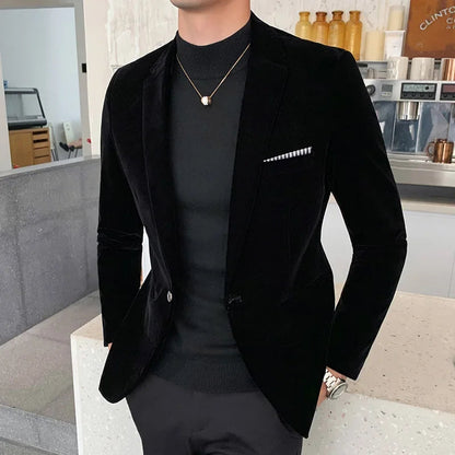 Blazer homme – Coupe slim – Velours luxueux – Fermeture un bouton – Style formel structuré