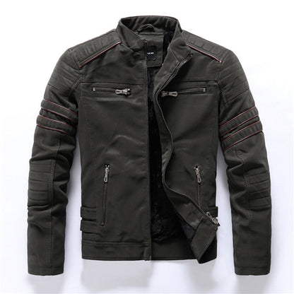 Blouson biker homme – Coupe slim – Simili cuir – Manches côtelées – Poches zippées
