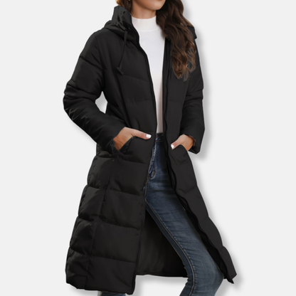 Manteau long femme – Duvet chaud – Capuche – Coupe droite – Matelassé confort