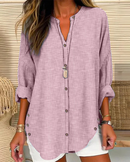 Blouse femme – Coupe décontractée – Rayures verticales – Tissu respirant doux – Manches 3/4