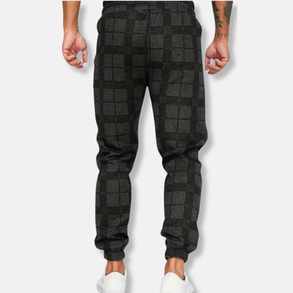 Homme Pantalon - Coton Mélangé - Coupe Slim - Taille Élastique - Carreaux