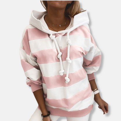 Femme Sweat à Capuche - Maille Coton - Coupe Décontractée - Manches Longues - Rayures Horizontales