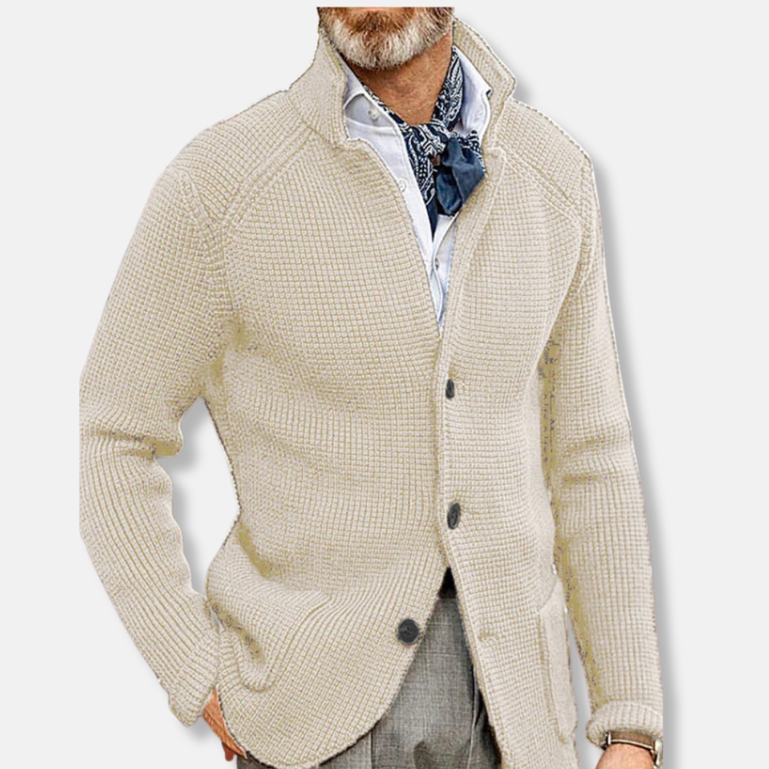 Homme Cardigan - Tissu Tissé - Coupe Slim - Col Montant - Manches Longues