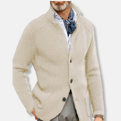 Homme Cardigan - Tissu Tissé - Coupe Slim - Col Montant - Manches Longues