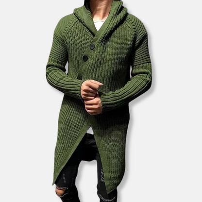 Homme Cardigan - Maille épaisse - Coupe décontractée - Longueur mi-cuisse - Col châle - Capuche