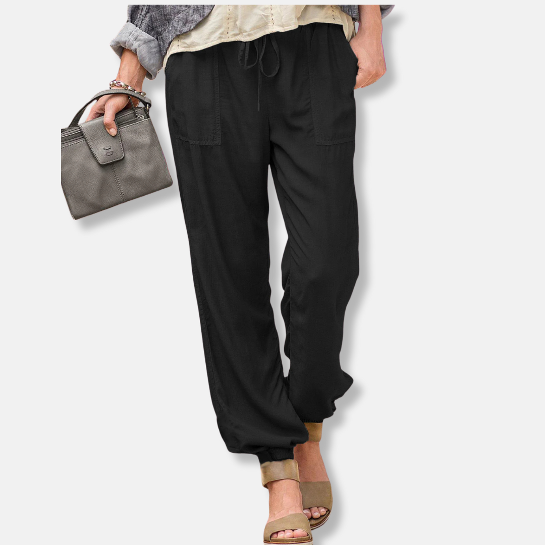 Femme Pantalon - Tissu Tissé Léger - Coupe Décontractée - Taille Élastique - Bas Cheville