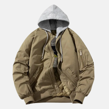 Homme Blouson Bomber - Tissu Tissé - Coupe Décontractée - Capuche Ajustable - Doublure Matelassée