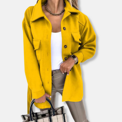 Femme Veste Shacket - Tissu Tissé Doux - Coupe Oversize - Longueur Mi-Cuisse