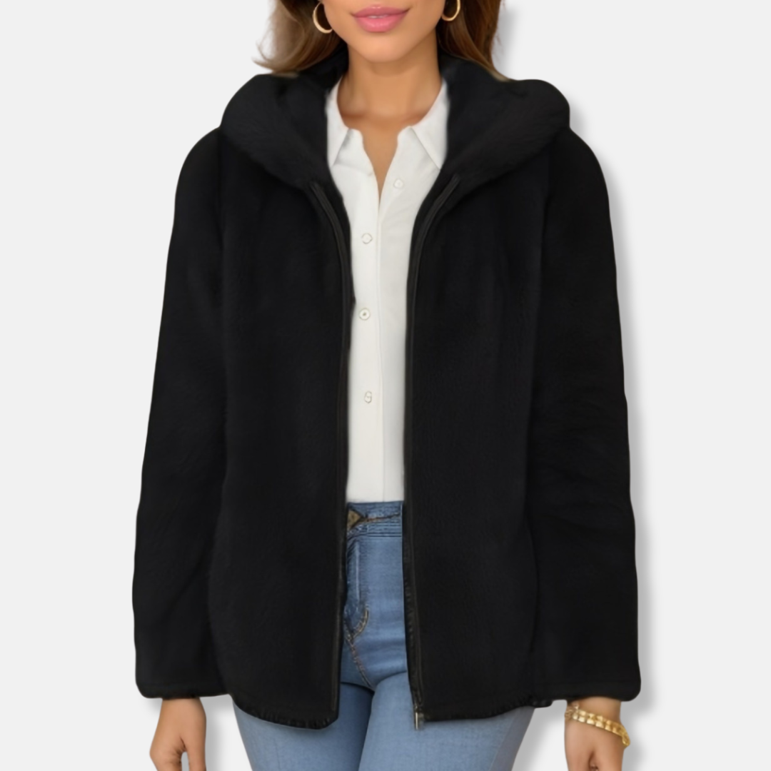 Veste zippée femme – Fausse fourrure – Doublée sherpa – Coupe ample – Capuche