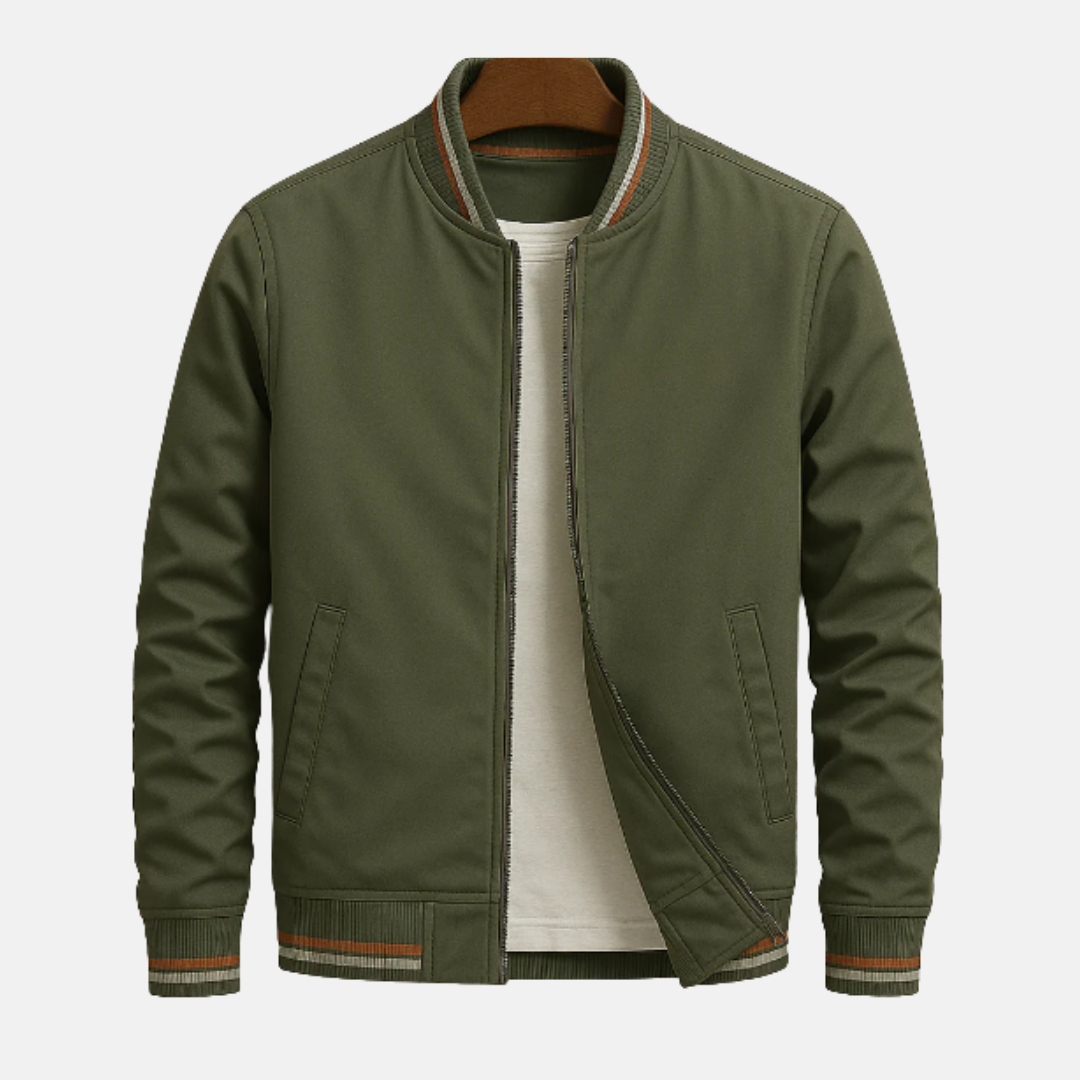 Blouson bomber homme – Coupe droite – Tissu léger – Fermeture zippée – Finition côtelée