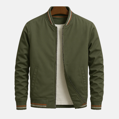 Blouson bomber homme – Coupe droite – Tissu léger – Fermeture zippée – Finition côtelée