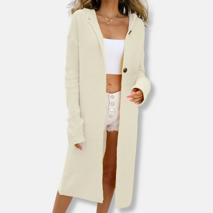 Femme Cardigan - Maille Côtelée - Capuche - Manches Longues - Longueur Mi-Cuisse