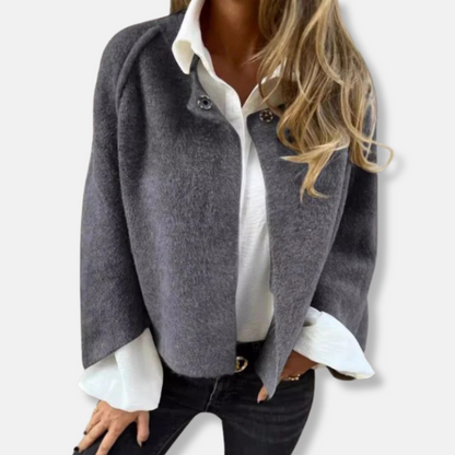 Femme Manteau Court - Maille Douce - Coupe Ample - Sans Col - Manches Longues