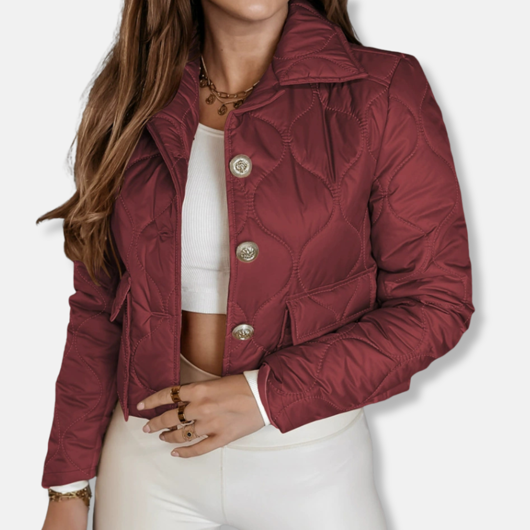 Femme Veste Matelassée - Tissu Tissé Matelassé - Col Chemise - Coupe Courte