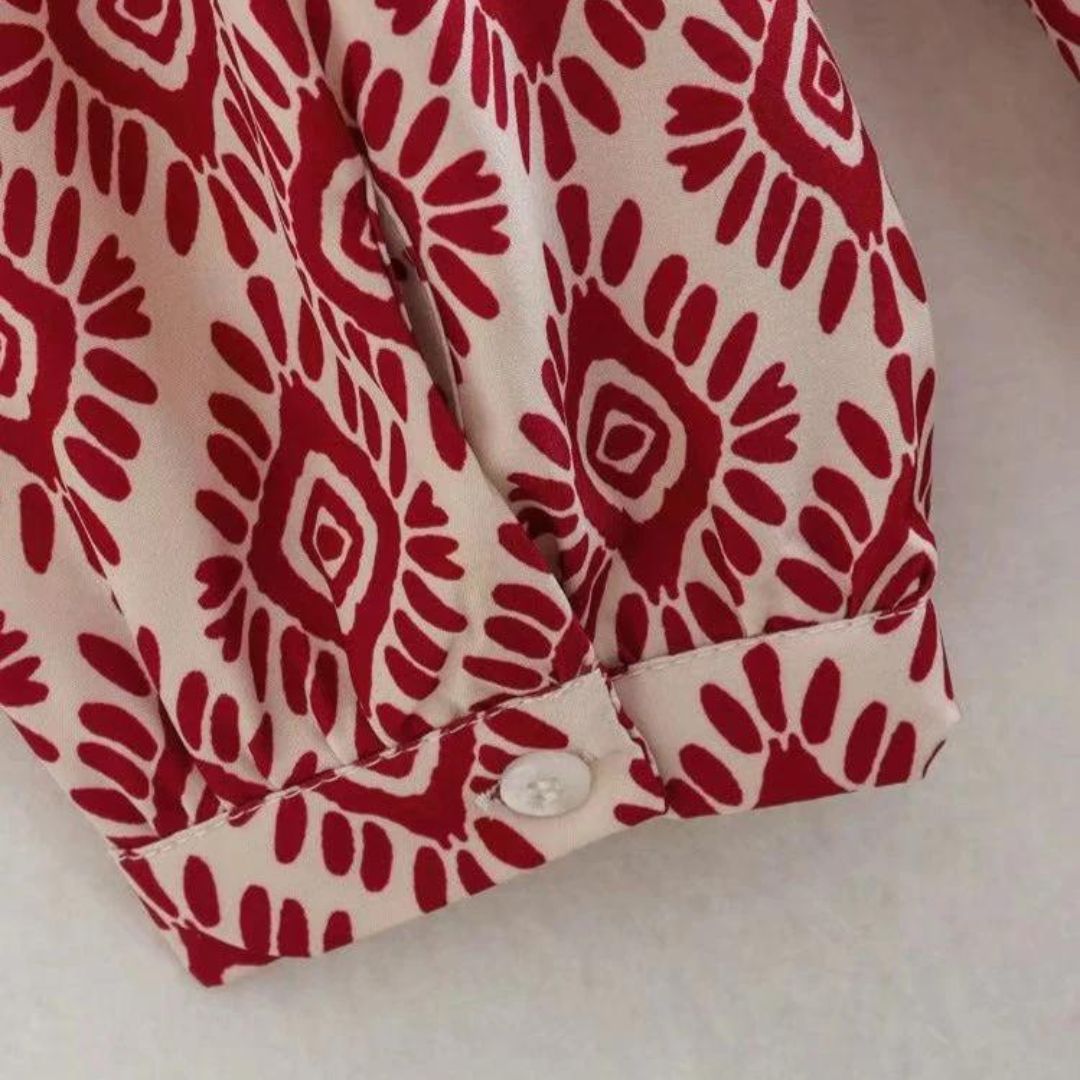 Robe femme longue – Manches longues – Coupe ample – Motif géométrique – Tissu respirant