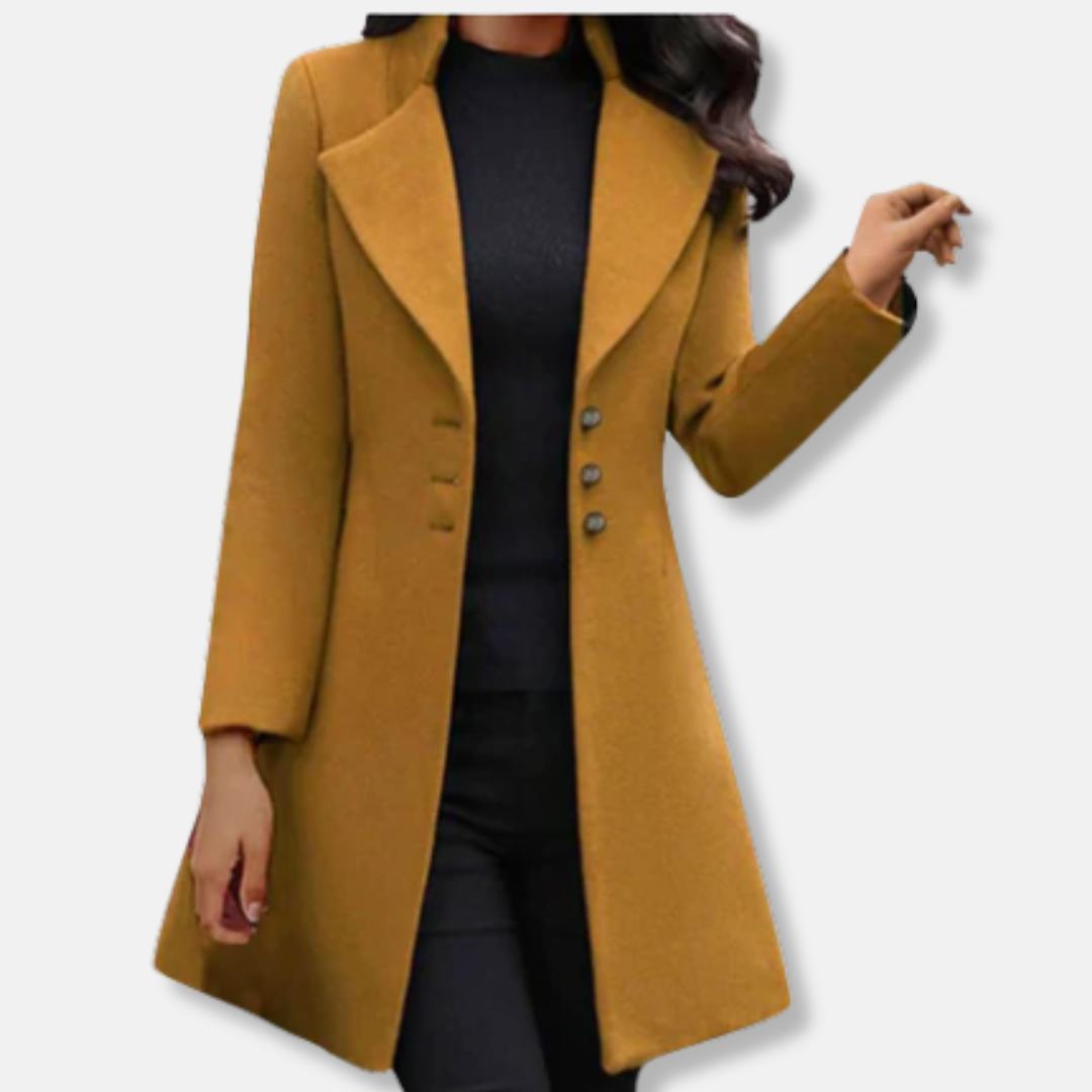 Femme Manteau - Laine Mélangée - Coupe Slim - Col Châle - Longueur Mi-Cuisse