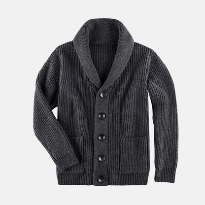 Homme Cardigan - Maille Côtelée - Col Châle - Manches Longues - Coupe Regular - Poches Plaquées