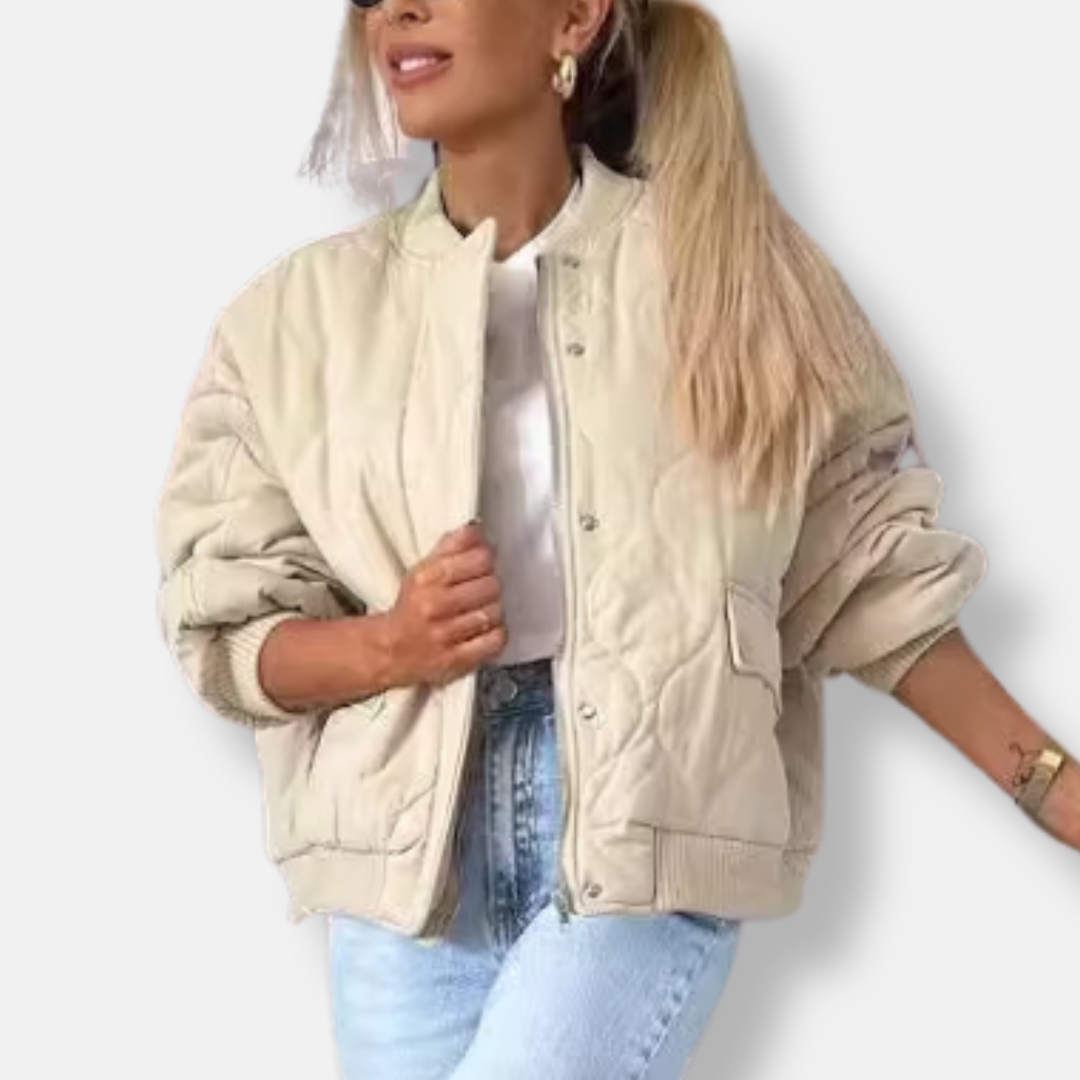 Veste matelassée femme – Coupe décontractée – Boutons pression – Finition côtelée