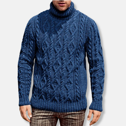 Homme Pull - Laine Mélangée - Col Roulé - Coupe Décontractée - Motif Torsadé