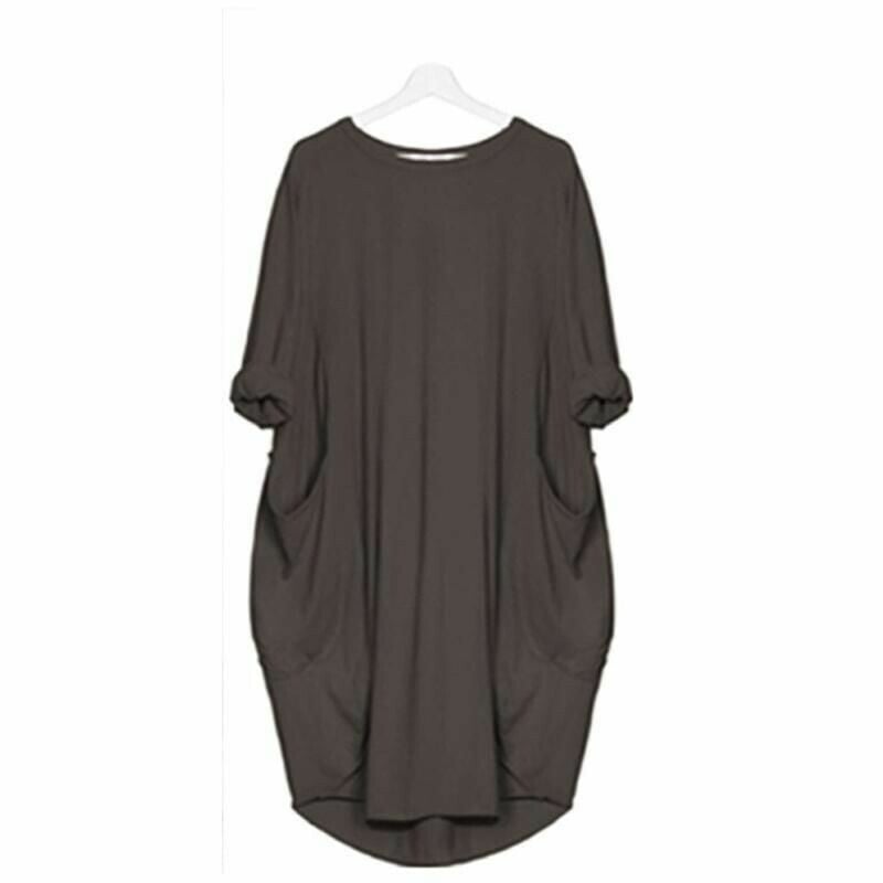 Robe midi femme – Coupe large – Tissu respirant – Col rond – Poches latérales