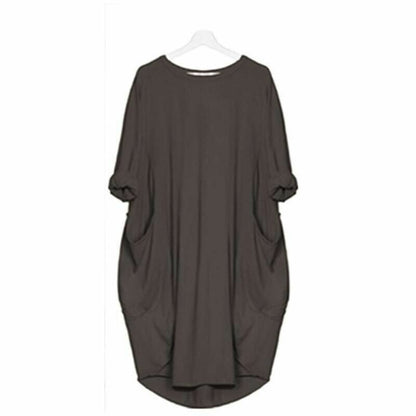Robe midi femme – Coupe large – Tissu respirant – Col rond – Poches latérales