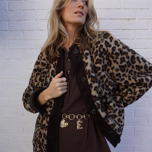 Veste femme – Coupe oversize – Texture effet fourrure – Imprimé léopard – Boutons